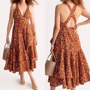 J. Crew Cross Back Ruffle Hem Dress in Vintage Vines Size 00 / XXS